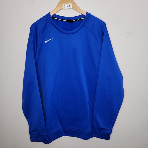 Nike Sweatshirt Pullover XL Blue Long Therma Training Crew Logo Dri Fit New - Picture 1 of 12